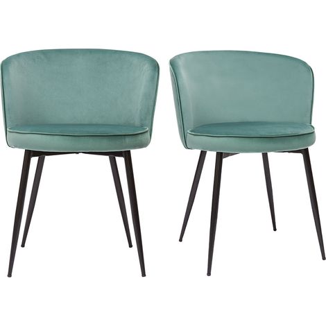 Set de 2 sillas de diseño de terciopelo verde celadón y metal negro SERIF (1/5)