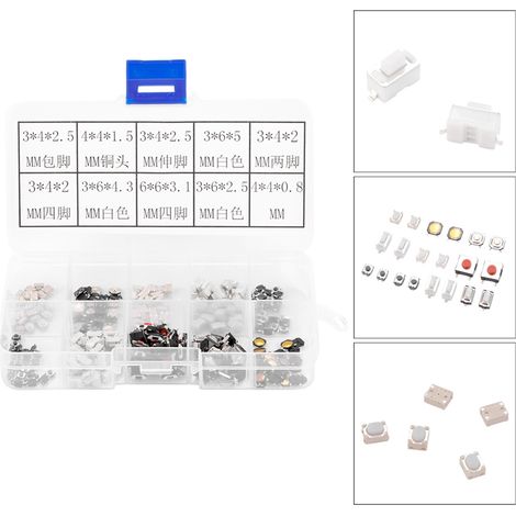 250 Stück taktile Druckknopf-Mikroschalter-Sortiment für Auto-Fernbedienungen mit Box (1/5)