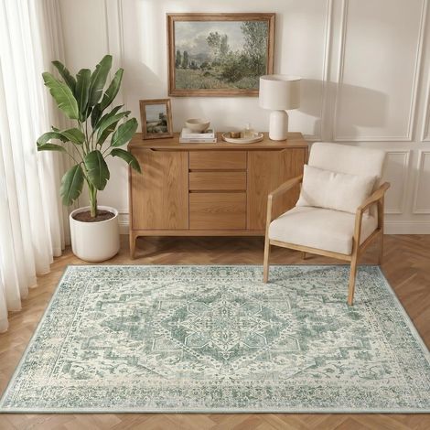 Lavable en Machine 120x170 cm Vintage Tapis de Salon Vert Sauge (1/5)