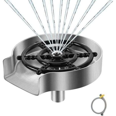 Rince Verre en Acier Inoxydable pour Évier de Cuisine - Rondelle en Métal, Nettoyeur Verre, Accessoires de Cuisine (Argent Mat)