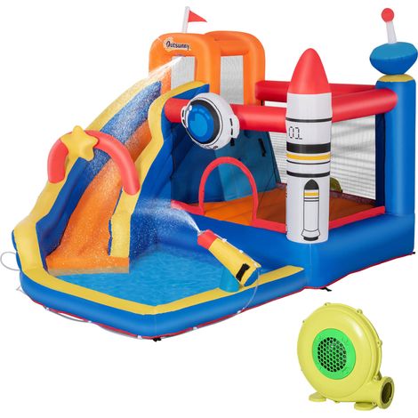 Gioco Gonfiabile Spaziale Bambini 3-8 Anni con Borsa, 11 Paletti e Toppe, 340x270x227 cm