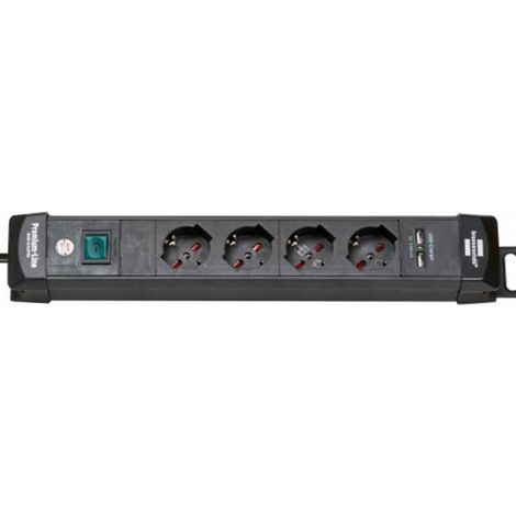Brennenstuhl, Presa multipla Premium-Line con ricarica USB 4-presi IT nero 3m H05VV-F 3G1,5