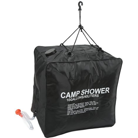 Sac de douche solaire de camping de 40 L avec pulvérisateur, en PVC, caoutchouc et tissu texturé, revêtement anti-UV, pour une utilisation en extérieur. (1/5)