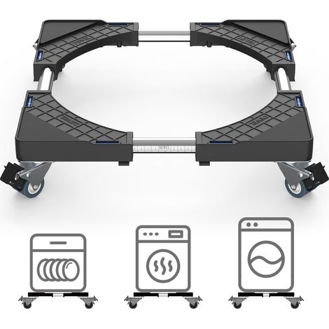 Support de base pour réfrigérateur avec 4 roues verrouillables, largeur réglable de 45 à 65 cm, charge maximale de 200 kg, support pour sèche-linge, lave-vaisselle et réfrigérateur (noir) (1/5)