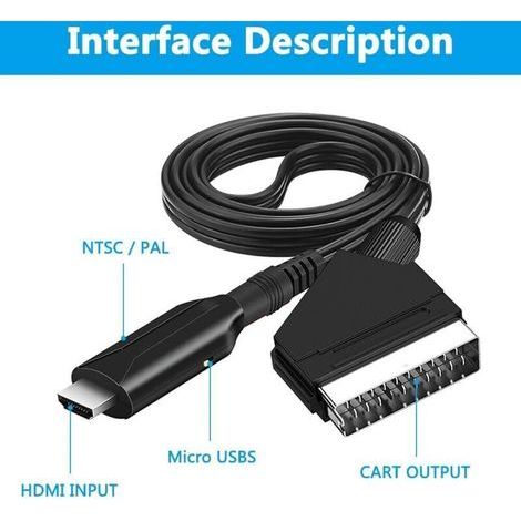 Convertisseur péritel vers HDMI, câble péritel HDMI, adaptateur péritel vers HDMI, péritel vers HDMI avec câble d'entrée péritel et port de sortie HDMI, pour moniteur TV projecteur STB VHS Xbox PS3 (1/4)