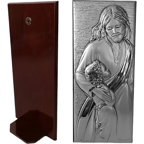 Icona sacra famiglia argento925 legno quadro Gesu bambino idea regalo casa bomboniera bimba comunione cresima poggiare appendere (1/5)
