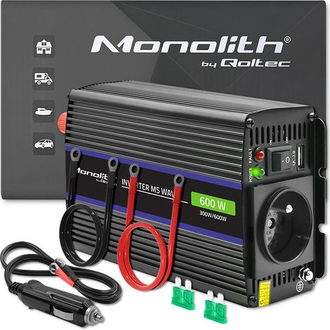 Qoltec Monolith 600 MS Wave Spannungswandler 12V auf 230V 300/600W USB (1/5)