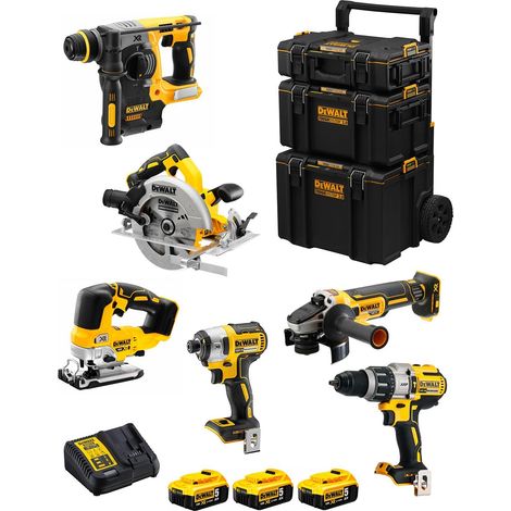 DeWALT Kit DWK601 (DCD996 + DCH273 + DCG405 + DCF887 + DCS334 + DCS570 + 3 x 5,0 Ah + DCB115 + Carro 3en1) (1/5)