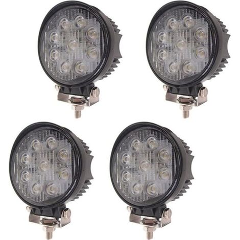 Lot de 4 27W Phare de Travail LED Lumière de Travail Ronde Offroad Projecteur Floodlight Projecteur Floodlight Worklight pour ATV SUV VTT Tracteur Jardin 1755LM Noir en Fonte d'aluminium IP67-Fei Yu (1/5)