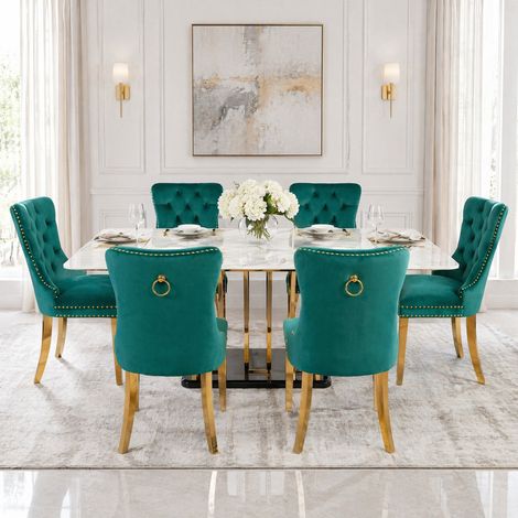 Set di 2 sedie da pranzo in velluto verde 62x50x95 cm FloraGrace (1/5)