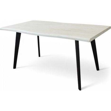 Tavolo rettangolare con struttura in metallo e piano in mdf bianco effetto pietra 90x160xH75 cm Dabber