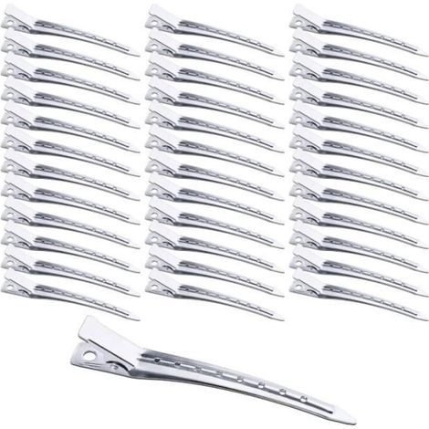 36 Pièces Pince Cheveux Métal Pince Crocodile Cheveux 9cm Alligator Barrette Argent Pinces à Bec de Canard Clips Pince Locks Pince (1/4)
