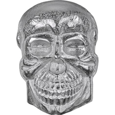 WOMO-DESIGN Scultura Decorativa da Parete a Forma di Teschio in Alluminio Lucido con Finitura in Nichel Teschio Gotico Teschio d'Argento 42 x 30 cm (HxW) Scultura Decorazione Gotica