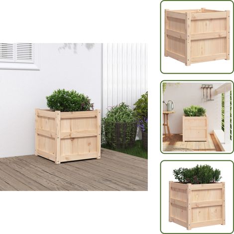 The Living Store Jardinière 50x50x50 cm bois de pin massif - Jardinier - Pot De Fleurs - Extérieur - Balcon - Patio (1/5)
