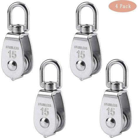 Poulie Simple - Acier Inoxydable 304 - Diamètre 15 mm - Charge Maximale 35 kg - Rotation 360° - Pour Systèmes de Levage et Tension - Lot de 4 (1/5)