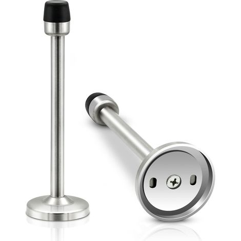 CSPARKV 2 Pack Heavy Duty Chrome Stainless Steel Wall Mounted Door Stops Brushed Rubber Baseboard Door Stops Extra Long Door Stops with Bumper Buffer Silver Wall Protector (1/5)