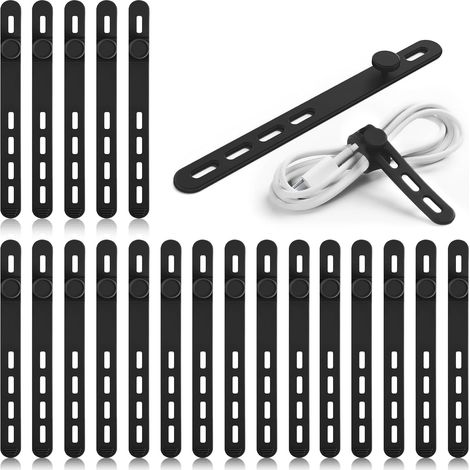 (Noir)20 Pièces Attaches de Câble en Silicone Réutilisables, Serre-câble Réglable, élastiques Organisateur de Câbles, Rangement pour écouteurs et Câbles de Données (1/5)