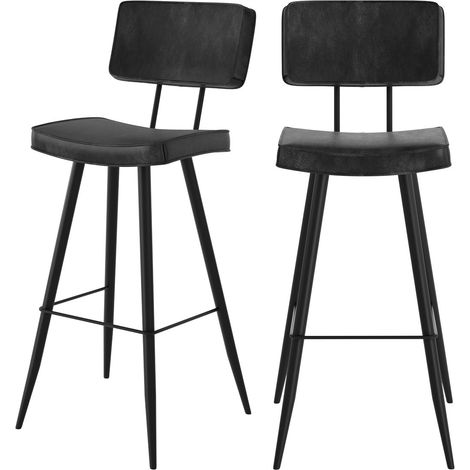 Set de 2 sillas de bar de cuero sintético gris/negro 76 cm - Texas (1/4)