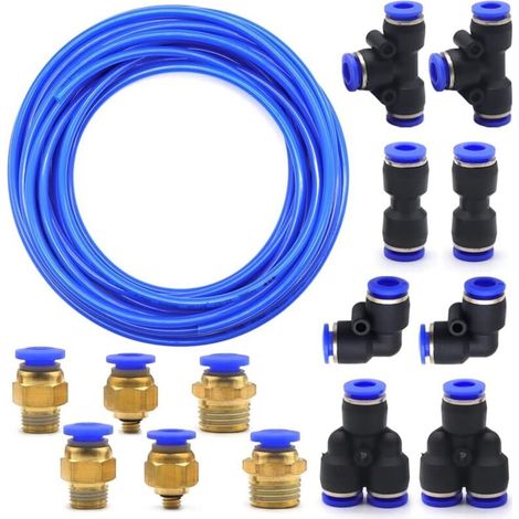 1 Kit Tuyau Pneumatique 10m Polyuréthane 6x4mm Avec 14 Raccords Y T L Pour Outils