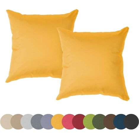 Coussin De Chaise Jardin Imperméable - Lot De 2 - Polyester - Confort Extérieur Et Intérieur - Salon Balcon Terrasse - Jaune 40x40 Cm (1/5)