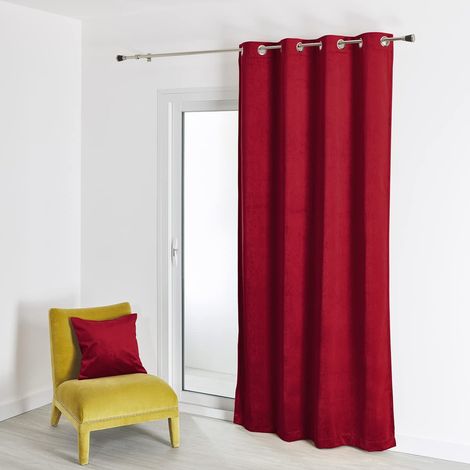 Rideau en Velours Feutré Uni - Velours Doux Épais - Occultant Anti Bruit Thermique - pour Salon Chambre Bureau - 8 Œillets Ø 4 cm - 135 x 260 cm - Rouge (1/5)
