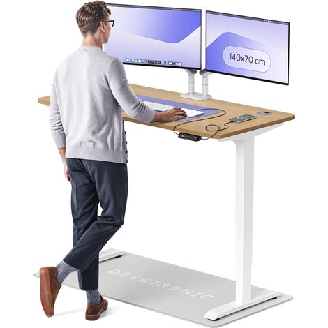 Desktronic Bureau assis debout HomePro - 140x70cm - Chêne/Blanc