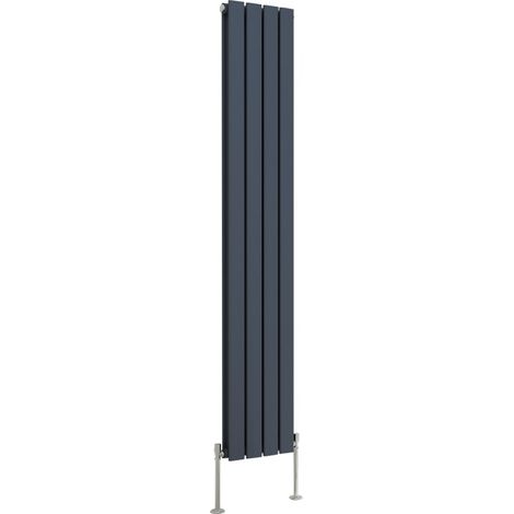 Designer Radiator Anthracite Flat Panel Central Heating with Angle Square Valve Vertical Double 1600x272mm (1/2)