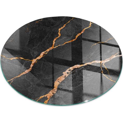 Kaminofen Glasplatte Funkenschutz Kaminplatte Kaminglas Ofenglas gehärtetem Glas mit Motiv Eleganter Marmor mit Adern Rund fi 70 cm