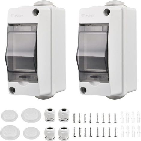2 Pièces Coffret Electrique Etanche Petit, Coffret Electrique Etanche Exterieur IP65 2 Modules, Avec 2 Connecteurs, pour une Utilisation à l'extérieur, dans les Jardins, Sites Industriels (1/5)