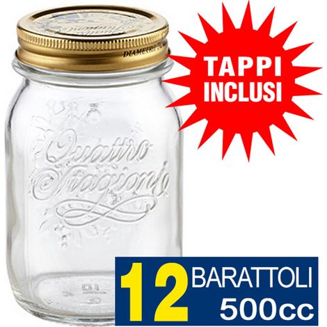 12 BARATTOLI 500CC QUATTRO STAGIONI BORMIOLI VASO PER CONSERVE CON 12 TAPPI INCLUSI (1/5)