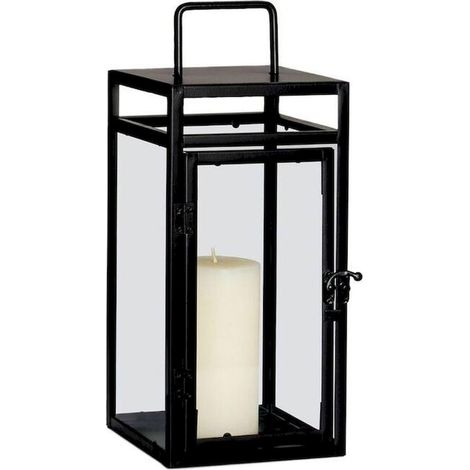 Lanterne noire métal style industriel porte bougie verre élégant - noir industriel et verre transparent (1/3)