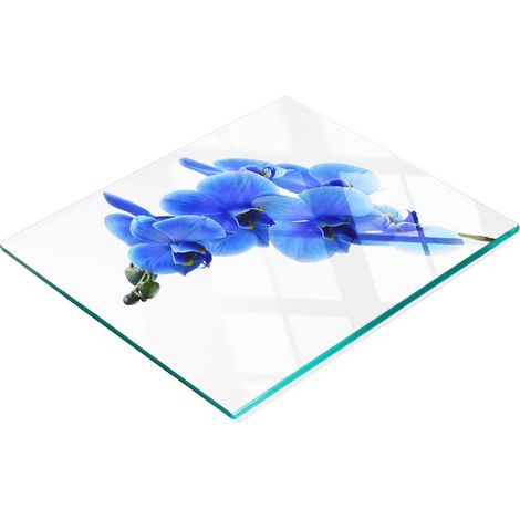Tablero de vidrio elegante y resistente con estampado de orqu铆deas azules, 60x52 cm.