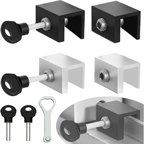 4 Stück Verrou Baie Coulissante 10mm Verrou Porte Coulissante Verrou für Porte Coulissante, Serrures de Fenêtre für Fenêtre Block Porte Coulissante mit Clé für Fenêtre-Crezuo