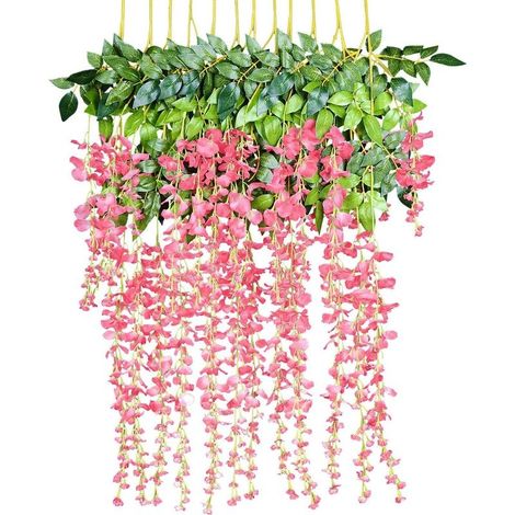 Fleurs artificielles, glycine artificielle, décoration murale, chaque brin mesure 110 cm de long, en soie, pour mariages, maison, jardin, fête, 12 pièces rose (1/5)