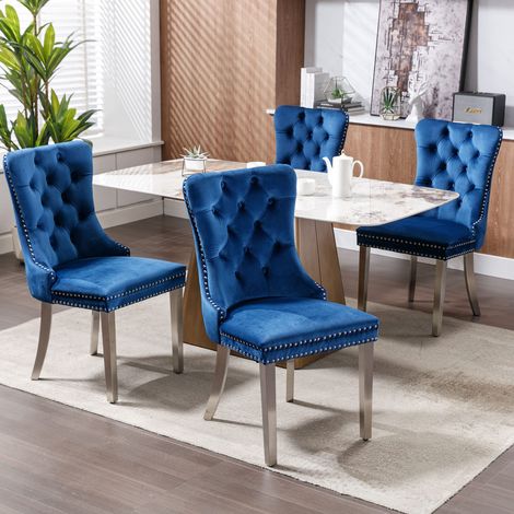 Silla comedor tapizada terciopelo respaldo alto azul OKMYHOME (1/5)