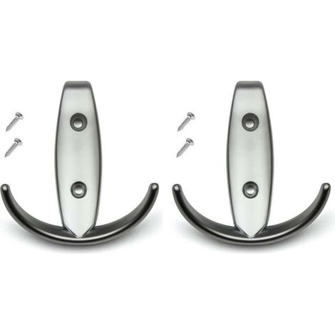 2x Crochet double 80mm en métal finition chrome satiné avec vis Mural Cuisine Salle de bain Porte Manteau Serviette Sac Couvert Vêtement Dressing Meuble Placard (1/2)