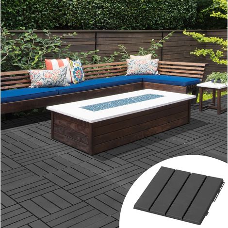 Baldosas de terraza encajables 30 x 30 cm en polipropileno reciclado, negras, lote de 9 OKMYHOME (1/5)