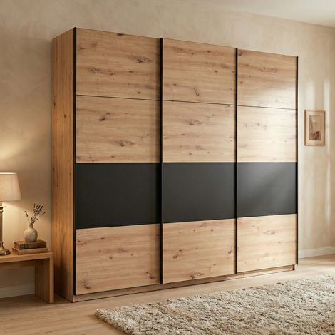 Gran Armario Miggiano, Ropero Dormitorio Colgador, 6 Estantes, Puerta Corredera, 262.5x224h cm Marrón Roble Nod. (1/5)