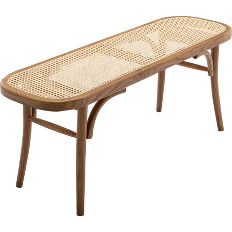 Dining Bench in Rattan Wood Rustic Ottoman Bench Seat Bench Footstool for Kitchen Living Room Entryway, Natural Wood, Wahson (1/5)
