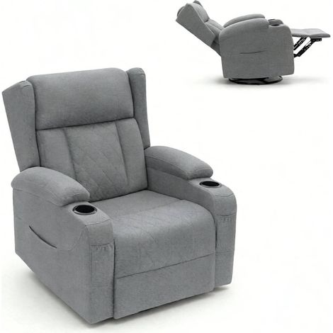 Sillón relax giratorio gris con respaldo reclinable y reposapiés (1/5)