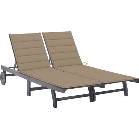 Chaise longue de jardin 2 places avec coussin Gris Acacia 8 (1/5)