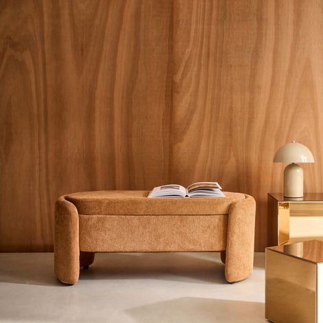 Banc coffre. bout de lit contemporain tissu rouille. L 110 x P 42 x H 45cm - Kalo