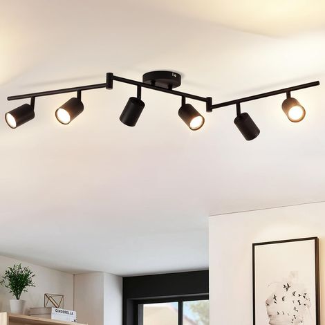 1 Plafonnier 6 Spots, Base GU10, Métal Noir, Rotatif 350°, Intérieur Salon Cuisine