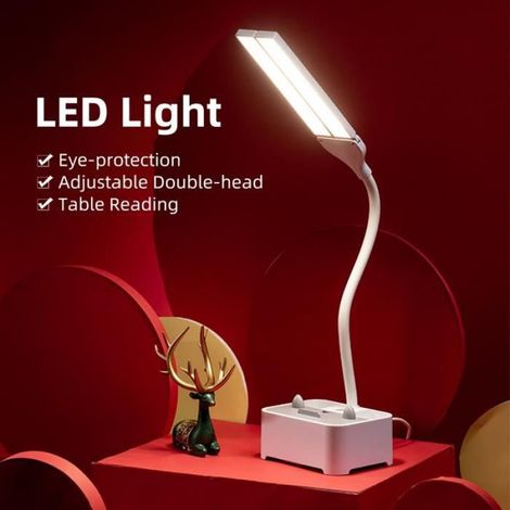 Lampe De Bureau - Double Tête - LED Sans Scintillement - Protection Des Yeux - Rechargeable 1200 mAh - 13,5 x 10 x 34 cm - 1 Pièce (1/4)