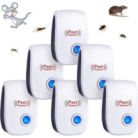 Lot de 6 répulsifs à ultrasons pour insectes nuisibles, usage intérieur, tue-moustiques, souris, cafards, rongeurs, fourmis, araignées et autres insectes. (1/5)