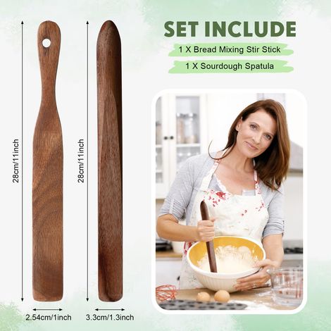 Mélangeur à pain en bois de 27,9 cm (11 pouces) et mélangeur à pâte en bois de 33 cm (13 pouces) pour le levain. (1/3)