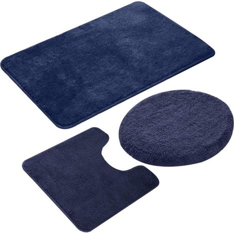 3-teiliges Badematten-Set, rutschfest, schnelltrocknend, weich, komfortabel und saugfähig (marineblau) (1/5)