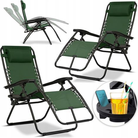 Tumbona plegable de jardín con cojín Sofotel ChillWell, juego de 2 unidades, color verde. (1/5)