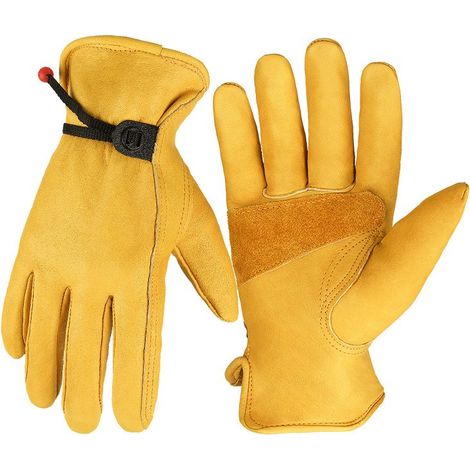 Gants de jardinage unisexes, gants de travail en cuir, résistants aux chocs et aux coupures - Jaune épais (1/5)