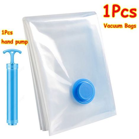 Sacs de scellage de stockage sous vide réutilisables,avec pompe à main,sac sous vide transparent pliable - 1Bags with 1Pump-50x70cm